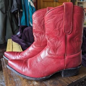 Red Leather Heeled Boots